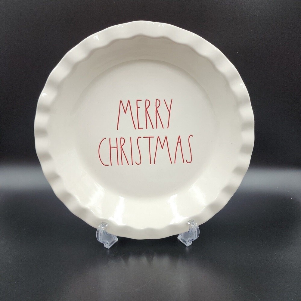 Rae Dunn MERRY CHRISTMAS Pie Plate Dish 10" RED Farmhouse Scalloped Edge New
